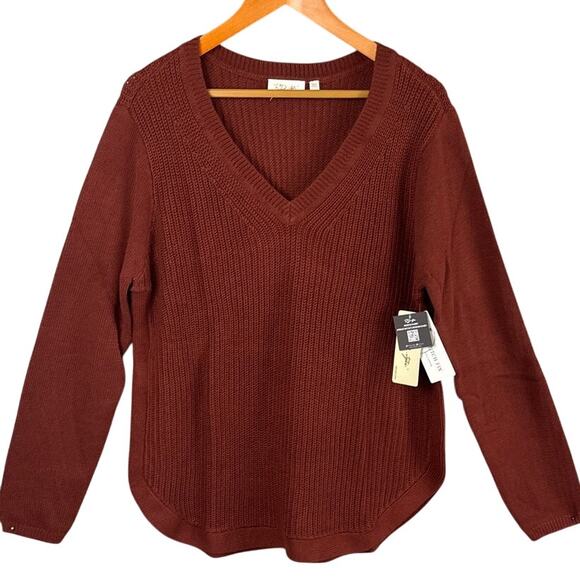 RD Style Plus Size Women’s V-Neck Sweater Rust Brown Size XXL NWT Fall Winter - Picture 1 of 7
